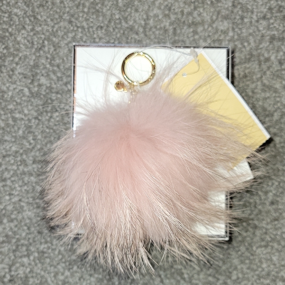 Pink Fluffy Keychain with Gold Ring